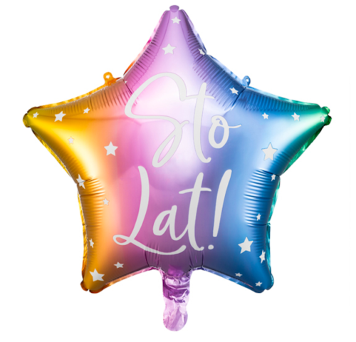 Balon foliowy z helem Sto Lat! RAINBOW gwiazdka 40 cm 15,5"